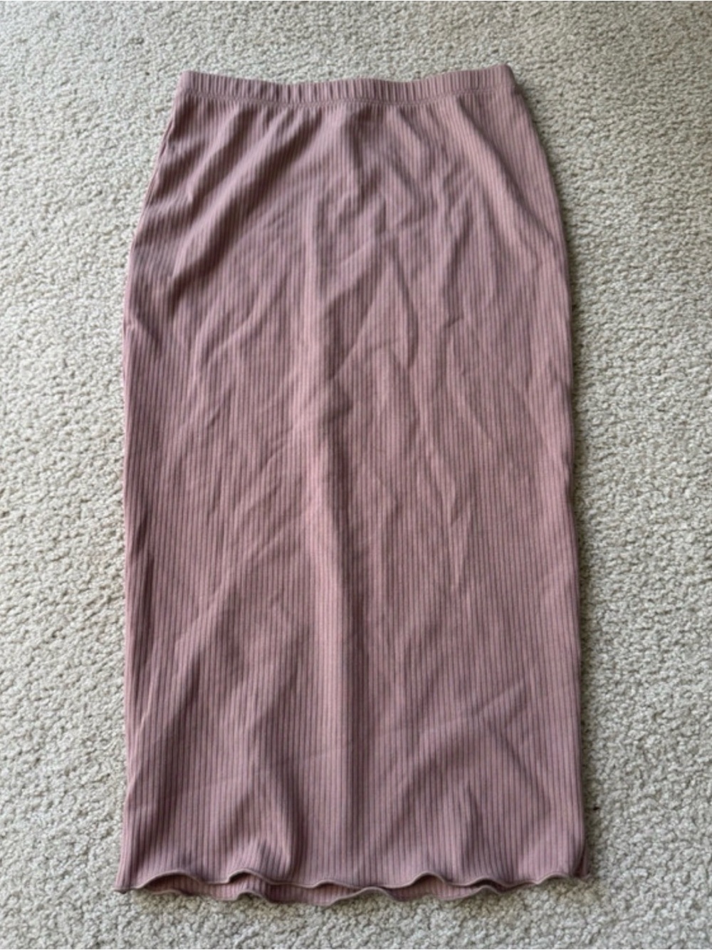 Paperoc Ribbed Pencil Midi Skirt in Mauve beige pink - Long sexy